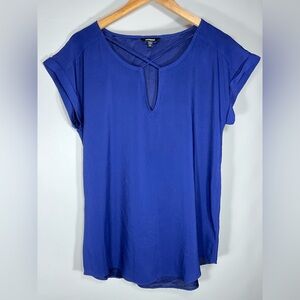 Express Satin-Feel Blue Cap Sleeve Blouse